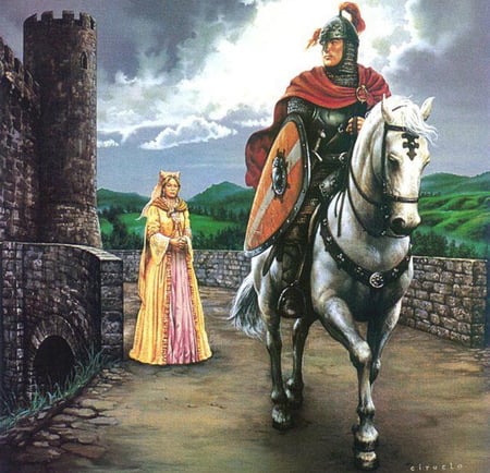 Do not worry I'll be back - beauty, lady, romantic, horse, knight, wallpaper