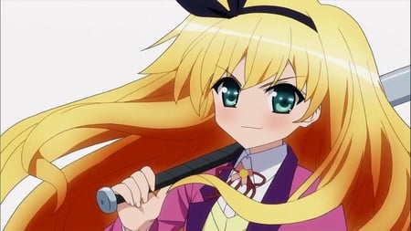 Isurugi Mio - female, isurugi mio, long hair, school uniform, pretty, blonde hair, series, bat, mm, cute, character