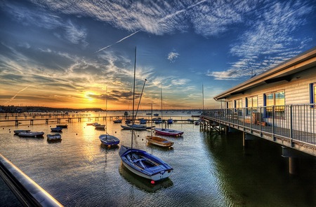 Sunset - boat, harbour, reflection, sailboats, sailing, view, port, houses, sky, clouds, house, water, beautiful, sea, beauty, colors, lovely, architecture, ocean, pier, boats, colorful, nature, sunset, sailboat, peaceful