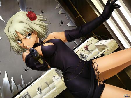 canaan - anime, gun, girl, flower, sexy, hair