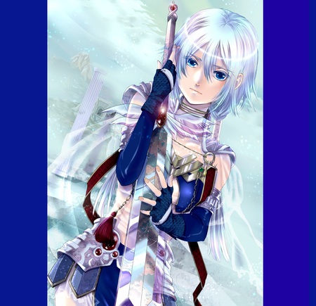 Yes, I will Always fight Beside You - pretty, anime, warrior, eyes, loyalty, armor, face, silver hair, beautiful, girl, sword, sweet, strong, knight, lady, woman, cute, sexy