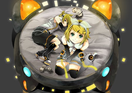 Len and Rin - kagamine rin, rin kagamine, blonde hair, twins, vocaloid, headphones, anime, len kagamine, kagamine len