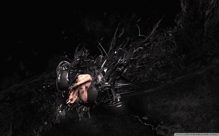 Suffering Woman - abstract, lonely, digital art, girl, alone, 1920x1200, dark, black, sad, wide, woman, hd, 3d