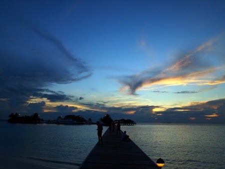 Dock At Bay - ocean, people, dock, light, dusk