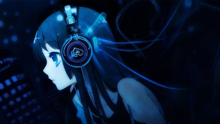 k-on! Mio - k, girl, blue, headphones, mio, on