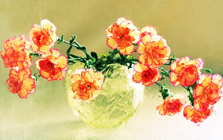 Flowers - nature, orange, flowers, vase