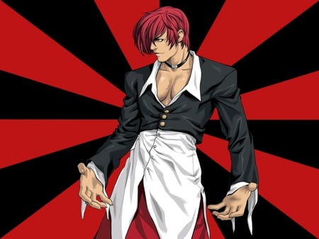 Iori Yagami - yagami iori, white collared shirt, king of fighters, cool, iori yagami, short hair, red hair, necklace, kof, iori, video games, black and red