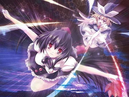 Aya & Marisa - sky, kirisame, attack, shameimaru, touhou, fight, marisa, aya, fly