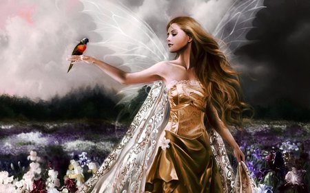 FAIRY & BIRD - bird, fairy, fantasy, female