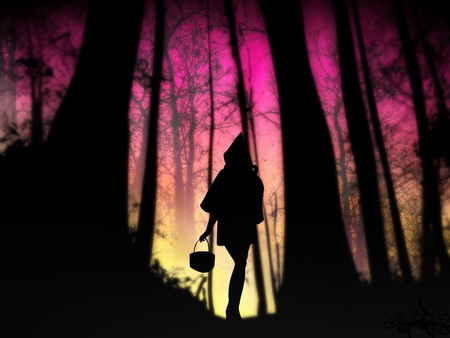 little red riding hood - fantasy, colour, girl, forest, shadow