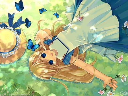 butterflies - anime, cute, girl, butterflies