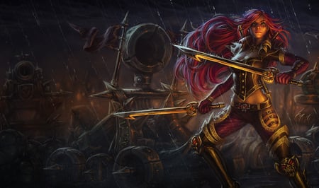 High Commander Katarina - sexy, hot, fighter, long hair, high commander, league, red hair, armor, battle, cool, katarina due couteau, league of legends, sword, katarina, legends