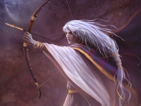 the Shooter - fantasy, warrior, night, bow, arrow, wallpaper