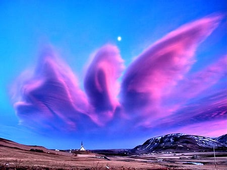 Marvelous mother nature - sky, mountain, formation, blue, pink clouds, land