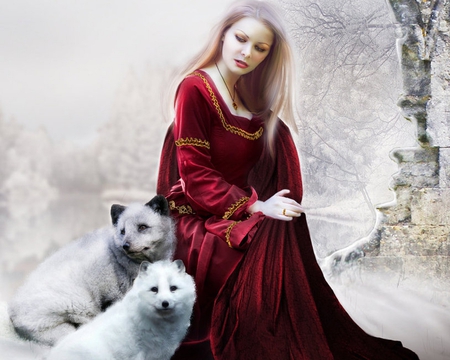 endemeant - snow, girl, fantasy, wolf