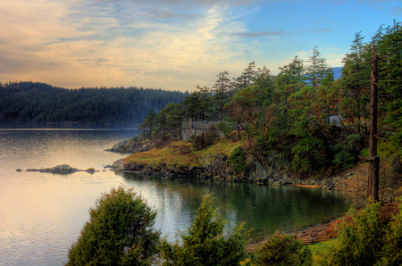 Colorful - clouds, house, beautiful, beauty, colors, forest, colorful, forests, nature, lake, color, lakes, houses, sky