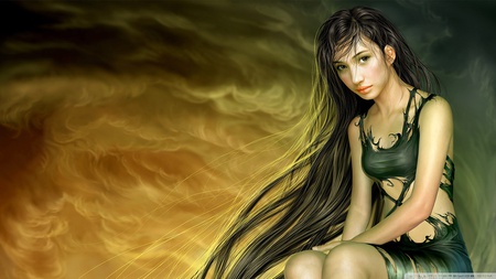 Fantasy Hair - hd, painting, girl, hair, long hair, fantasy, 1920x1080