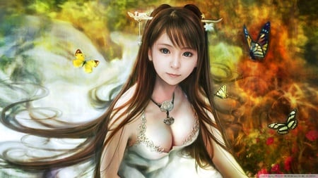 Colorful Girl Painting - innocent, girl, eye, colorful, fantasy, painting, hd, butterfly, cute, 1920x1080