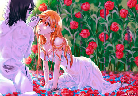 Ulquihime - 4, anime, orihime, bleach, ulquiorra, rose, espada, love