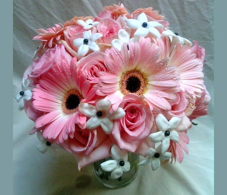 Petals in pink - daisies, flowers, roses, white flowers, arrangement, pink