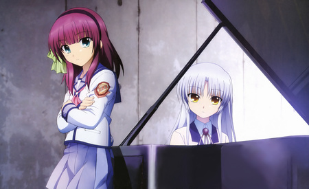 Angel Beats - piano, anime, hot, school, angel, hair band, angel beats, girls, uniforms, mist