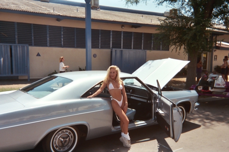 CAR SHOW GIRL - white, outside, chevy, girl, bikini