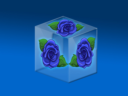 Blue Rose - rose, cube, blue, glass