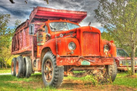 1960 Mack, Done In HDR - dump truck, field, trees, mack truck