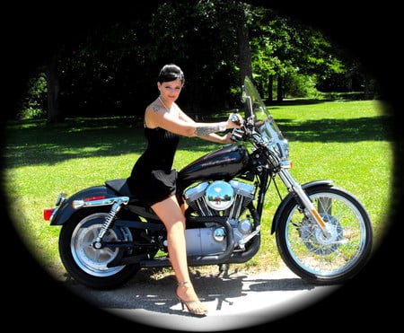 Hot Chick on a Harley - bike, motorcycle, harley davidson, chopper