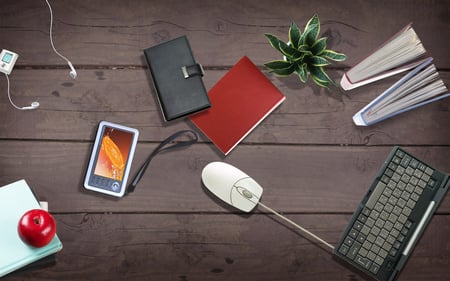 Labor day arrangement - ipad, book, table, plant, labor, notebook, arrangement, computer, apple, day