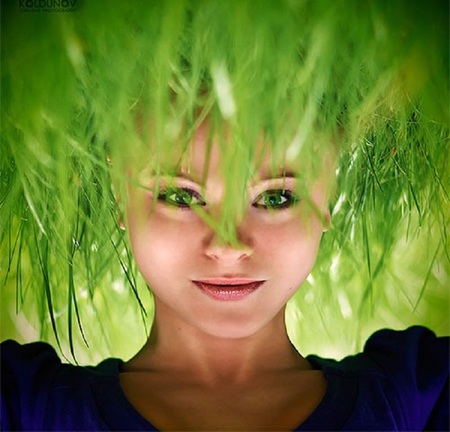 Grass Hair - lady, green, sweet, smile, grass