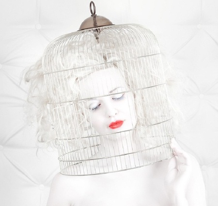 birdcage love - white, birdcage, lady, red