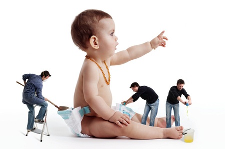 Daily work of the fathers - father, baby, man, cleaning, diaper change