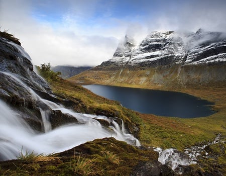 High lake - black, ice, lake, mountains