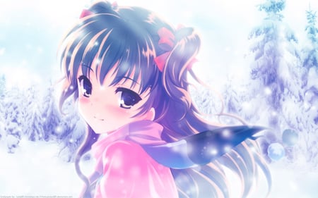 Winter theme - girl, eyes, blue, snow, anime, winter, cute