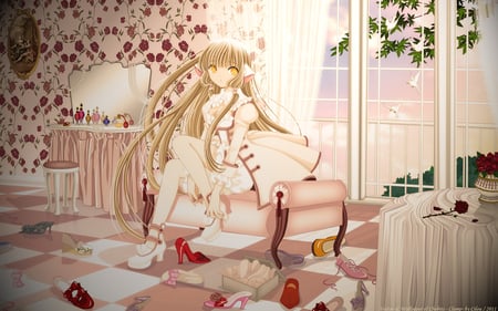 untidy - ears, untidy, window, girl, anime, rose, shoes