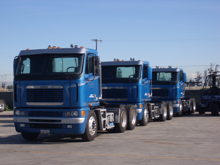 3 IN A ROW - truck, semis, big, blue, rigs, new, outside