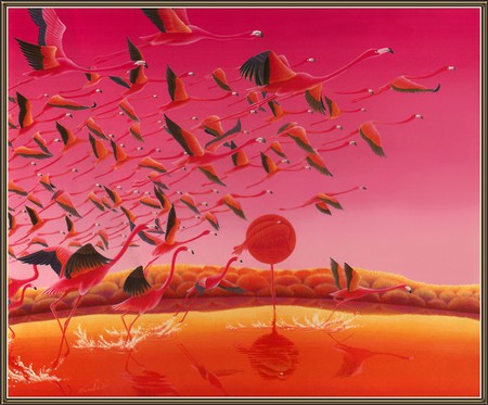 PINKYS - flying, flamingos, vector, pink