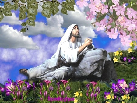 jesus - lord, passover, jesus, art, easter, god, flowers