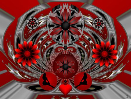 Red, Black and White - eye candy, collage, 3d, fractal, abstract