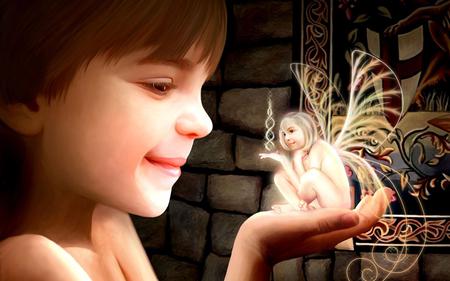 Child and Fairy - abstract, wallpaper, child, fairy, fantasy