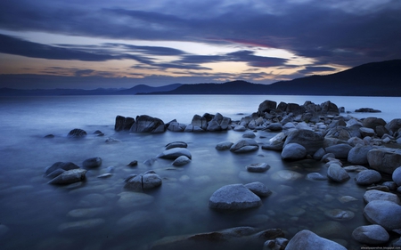 rocky shore - lake, water, rocky, stones, shore