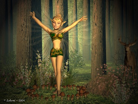 The Fairy Ring - fantasy, deer, mushrooms, fairy, other