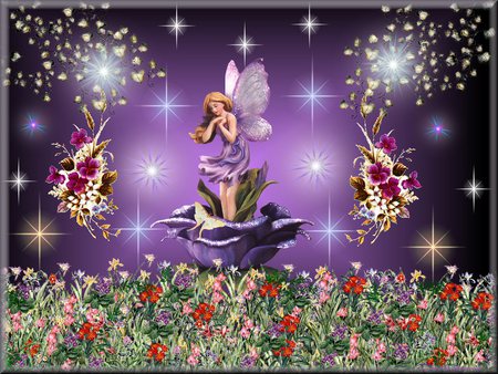 the purple rose fairy - flowers, fantasy, rose, fairy, other