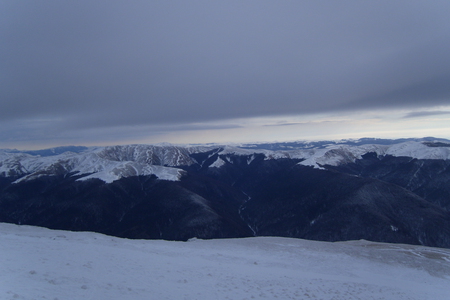 Romania - mountain tops, blue sky, clouds, snow