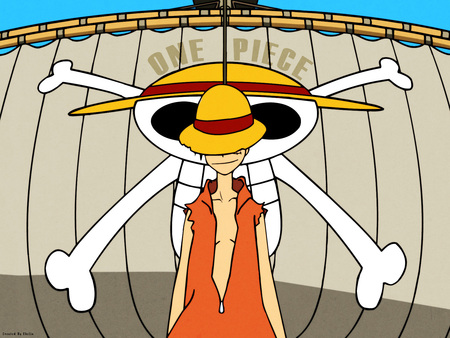 Monkey.D.Luffy - straw hat, luffy, anime, boat, pirate sign