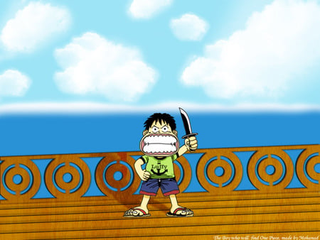 Chibi Luffy - sky, one piece, anime, ocean, chibi luffy, knife