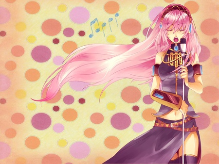 Megurine Luka - pretty, singing, pink, luka, headphones, nice, program, thighhighs, megurine, beauty, virtual, colors, white, megurine luka, cute, song, vocaloid, anime, microphone, music, aqua, pink hair, idol, anime girl, beautiful, singer, girl, cool, orange, black, colorful, awesome, diva, vocaloids, headset