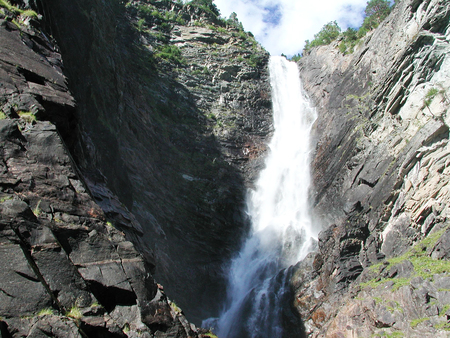 waterfall - rock, waterfall, mountain, sky