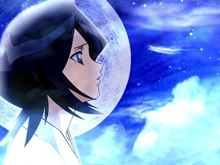 Cute Rukia - moon, sky, girl, bleach, rukia, anime, cute